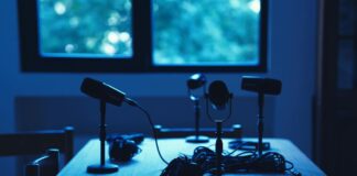 podcast studio setup with microphones