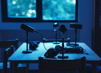 podcast studio setup with microphones