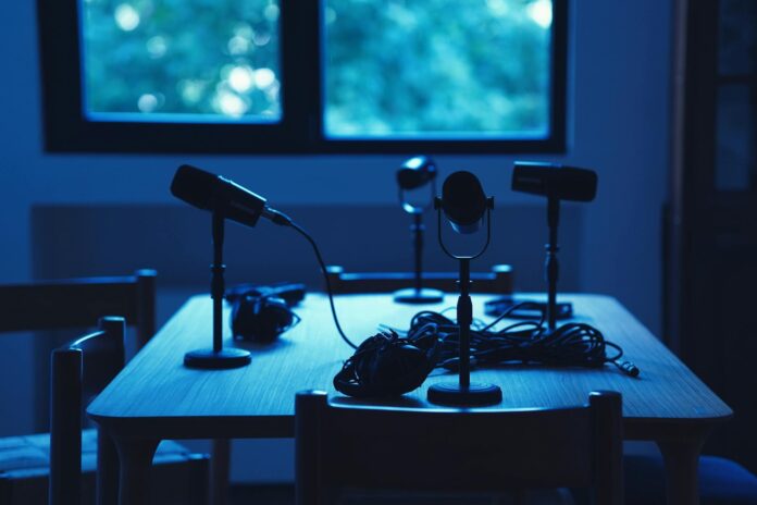 podcast studio setup with microphones