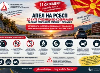 Апел на РСБСП до сите учесници во сообраќајот по повод претстојниот празник 11 октомври